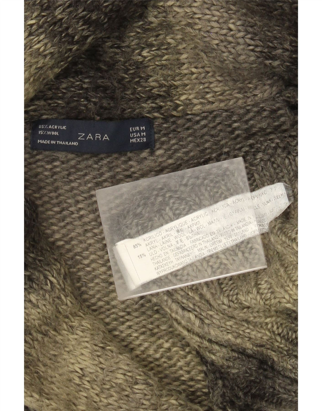 Zara Womens Longline Cardigan Sweater UK 14 Acrylique rayé gris moyen