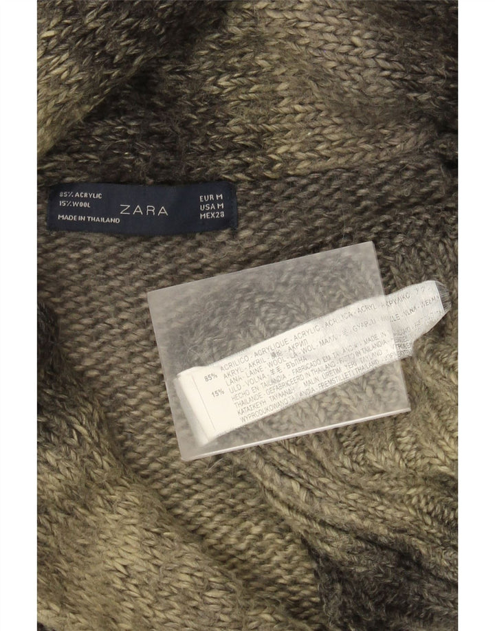 Zara Womens Longline Cardigan Sweater UK 14 Acrylique rayé gris moyen