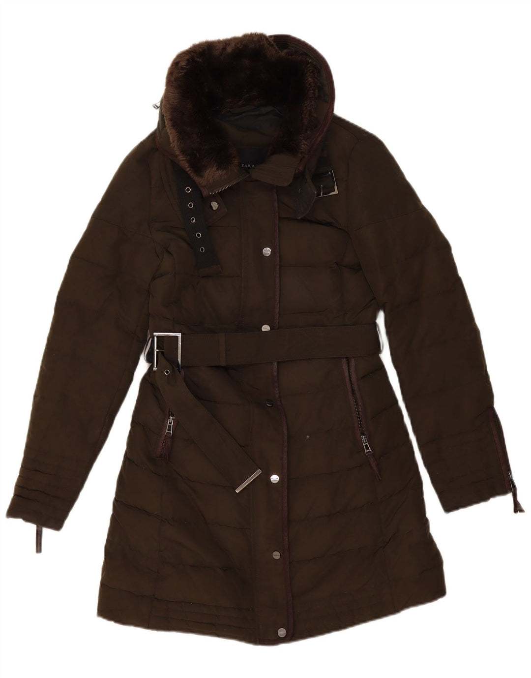 Zara Manteau rembourré pour femme UK 10 Petit Acrylique Kaki