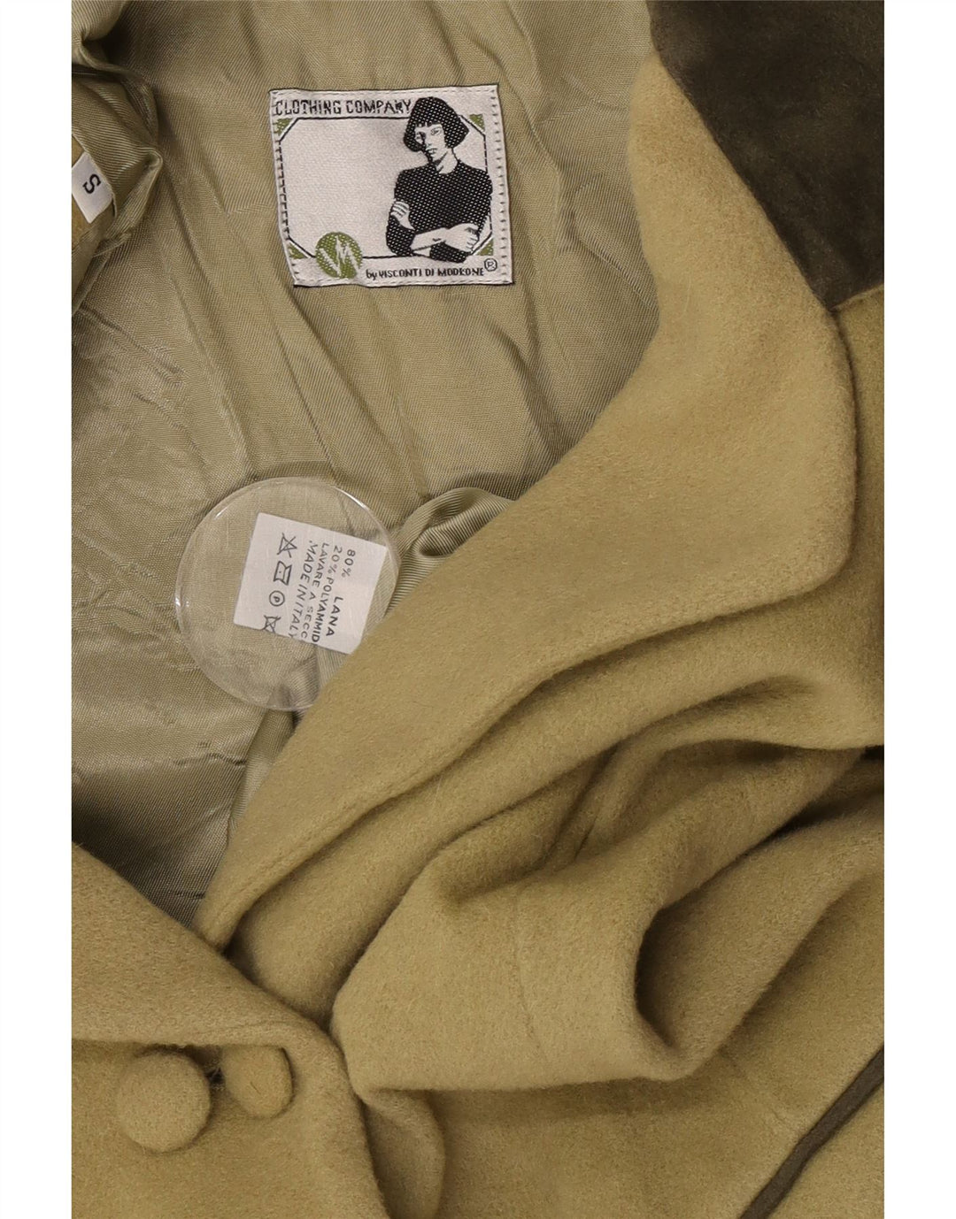 vintage Femme Double Breasted Blazer Veste UK 10 Petite Laine Kaki