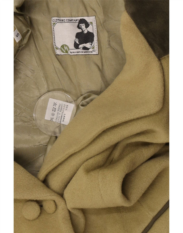 vintage Femme Double Breasted Blazer Veste UK 10 Petite Laine Kaki