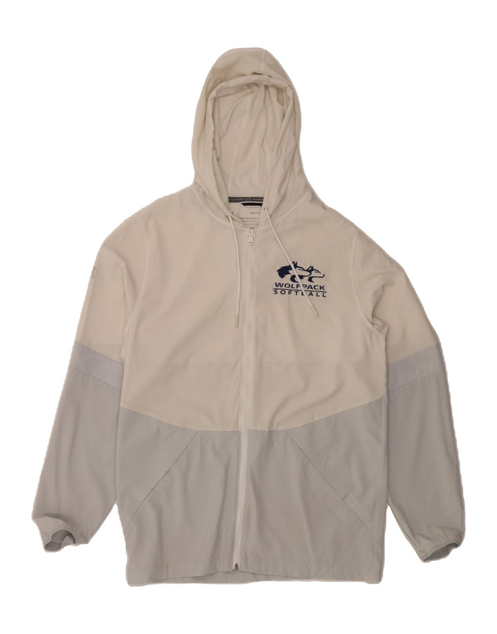 UNDER ARMOUR Mens Hooded Tracksuit Top Jacket Small Off White Colourblock Vintage Under Armour and Second-Hand Under Armour from Messina Hembry 