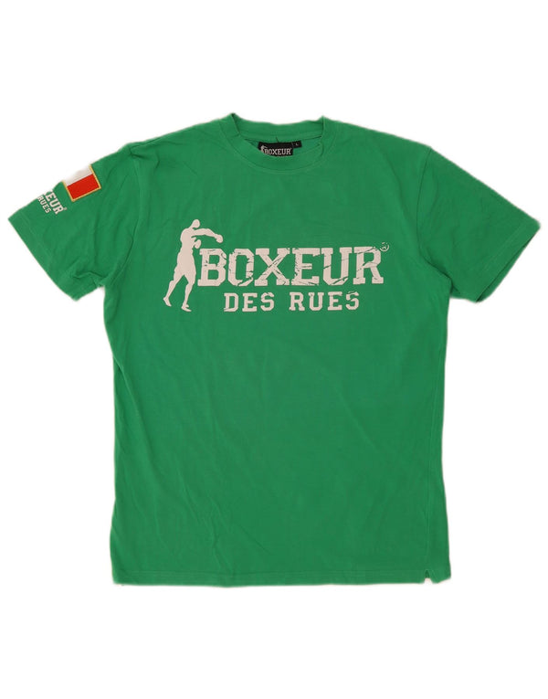 Boxeur Des Rues Mens Graphic T-Shirt Top Large Vert Coton