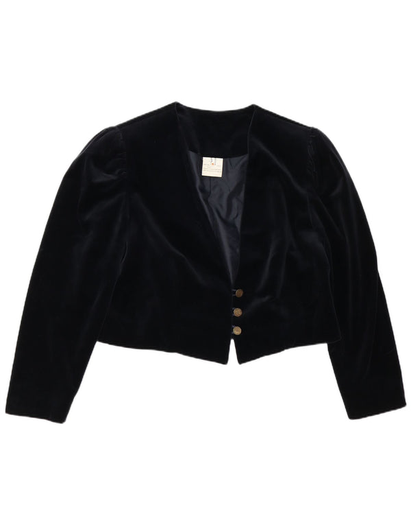 VINTAGE Femme 3 Bouton Velours Blazer Veste UK 18 XL Coton Noir