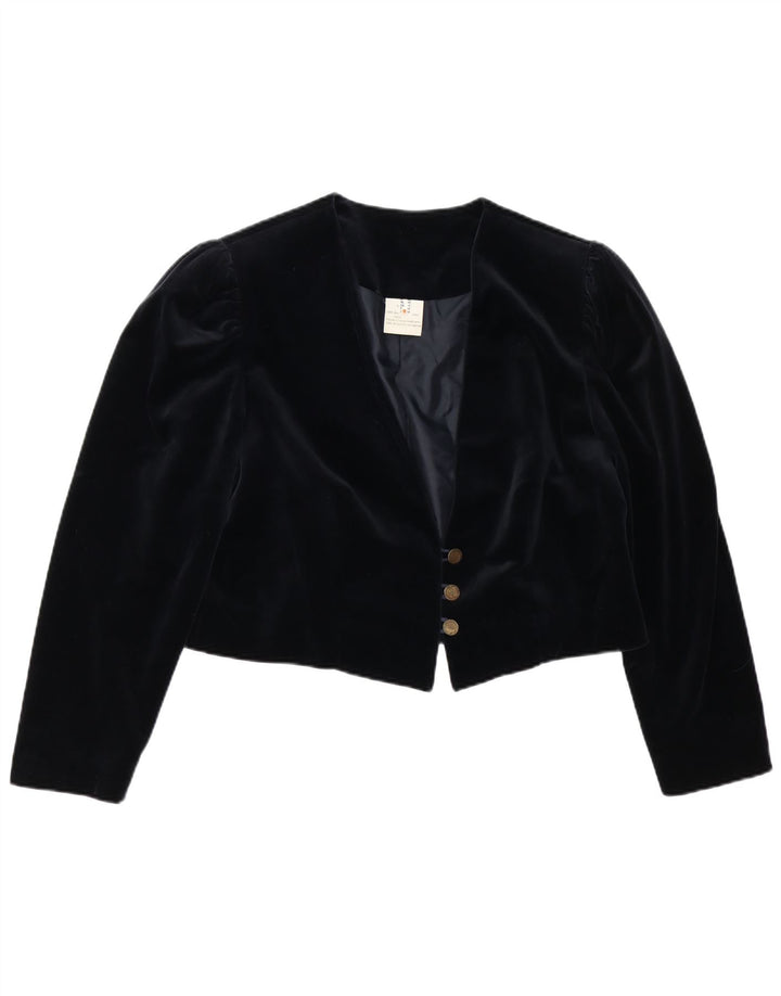 VINTAGE Femme 3 Bouton Velours Blazer Veste UK 18 XL Coton Noir