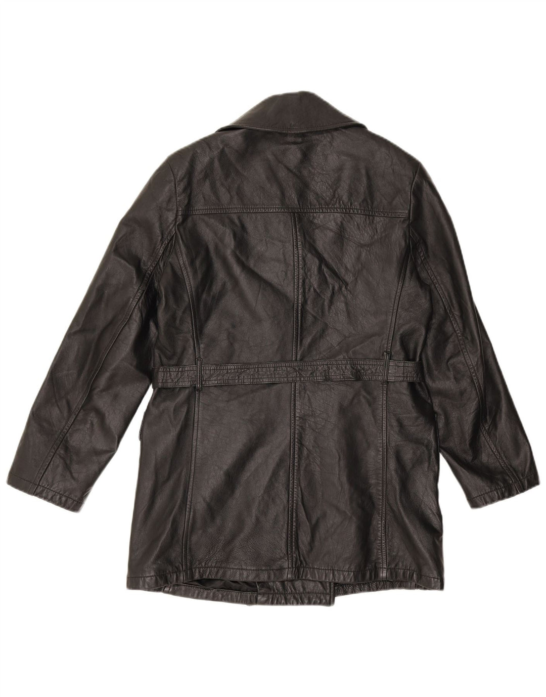 VINTAGE Manteau en cuir à double boutonnage pour femme IT 44 Cuir noir moyen