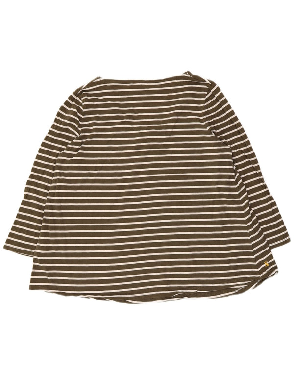 Joules Womens Regular Top 3/4 Sleeve UK 16 Large Kaki Rayé Coton