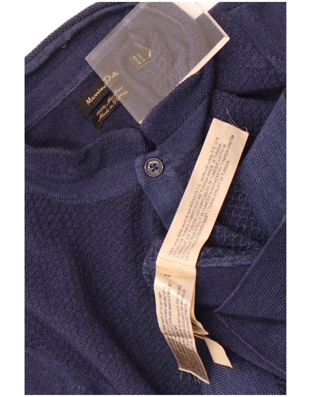 Massimo Dutti Pull à col boutonné pour homme en laine bleu marine moyen