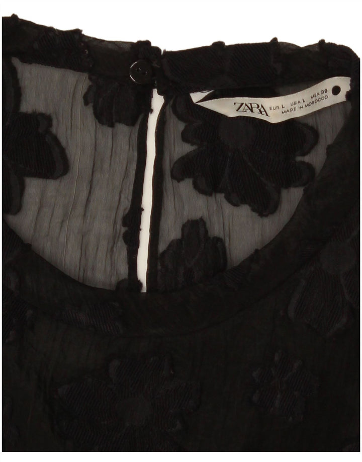 Zara Womens See Through Top UK 16 Grand Noir Floral