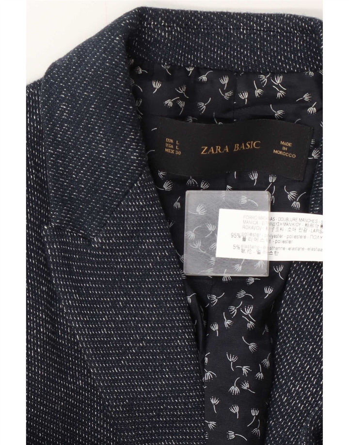 Zara Femme 1 Bouton Blazer Veste UK 14 Grand Bleu Marine Polyester