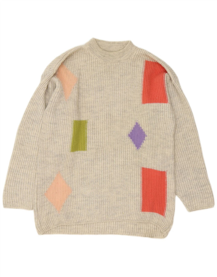 vintage Mens Turtle Neck Jumper Pull Moyen Gris Géométrique Acrylique