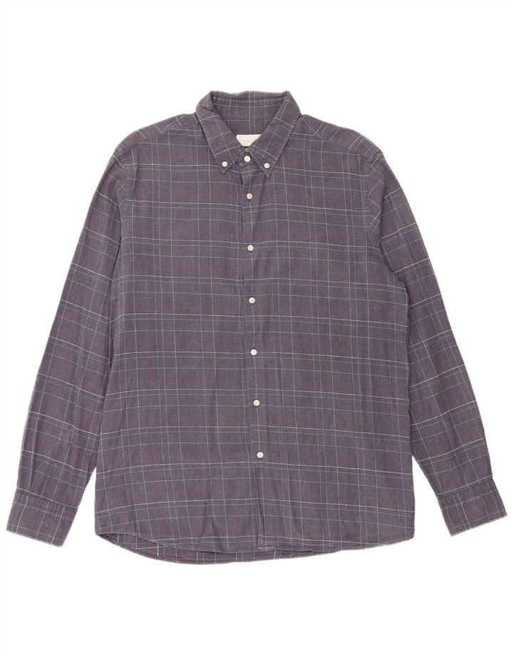 MASSIMO DUTTI Chemise Homme XL Bleu Marine Pied de Poule Coton