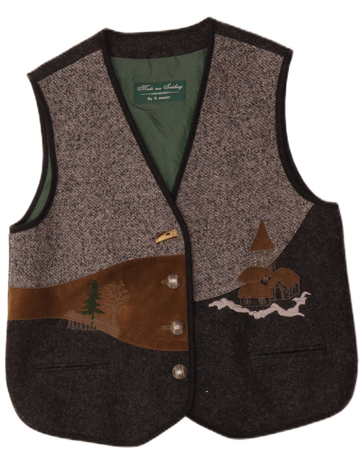 gilet graphique femme vintage IT 42 laine colorblock gris moyen