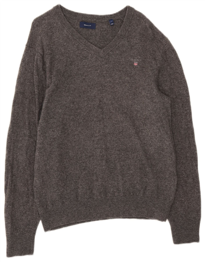 Gant Pull col en V pour femme UK 16 Large Gris Laine