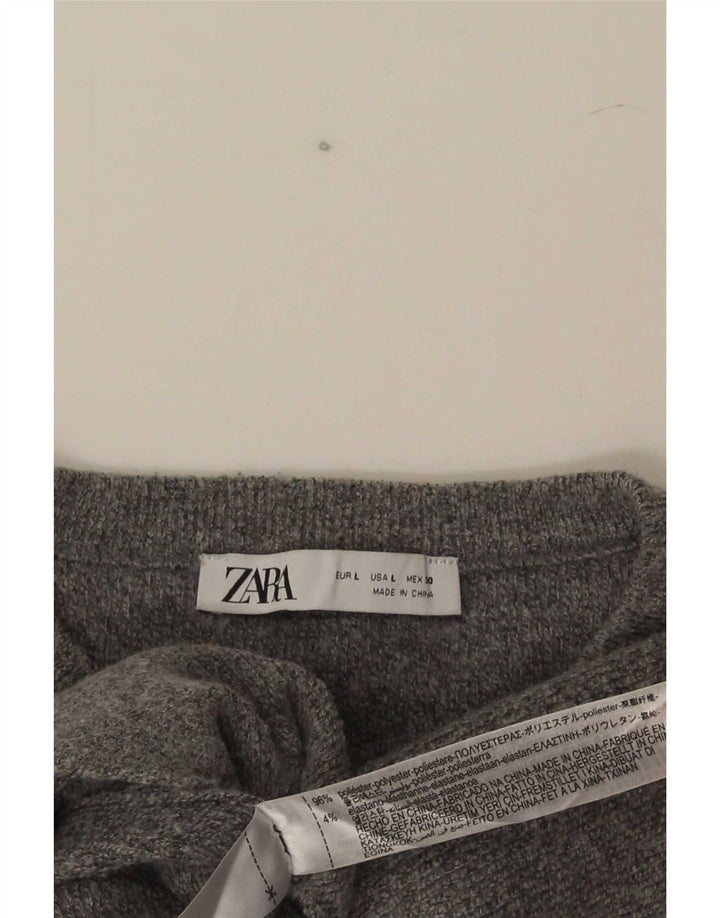 Zara Cardigan Femme Pull UK 14 Large Gris Polyester