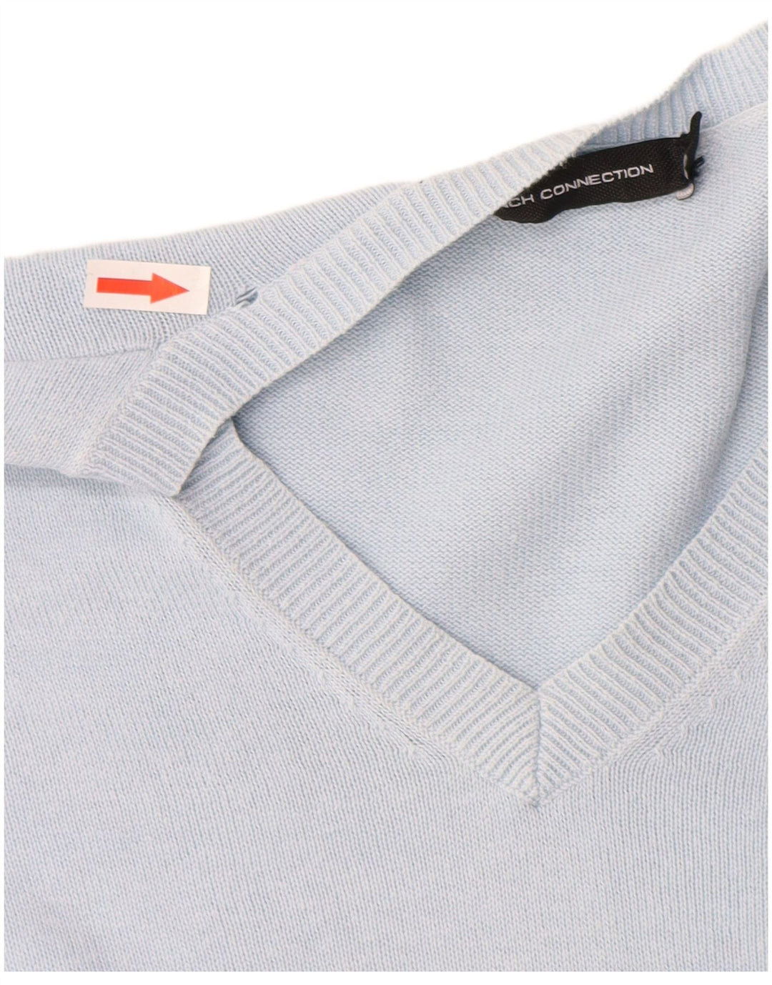 French Connection Pull col V pour femme UK 44 Bleu moyen Coton