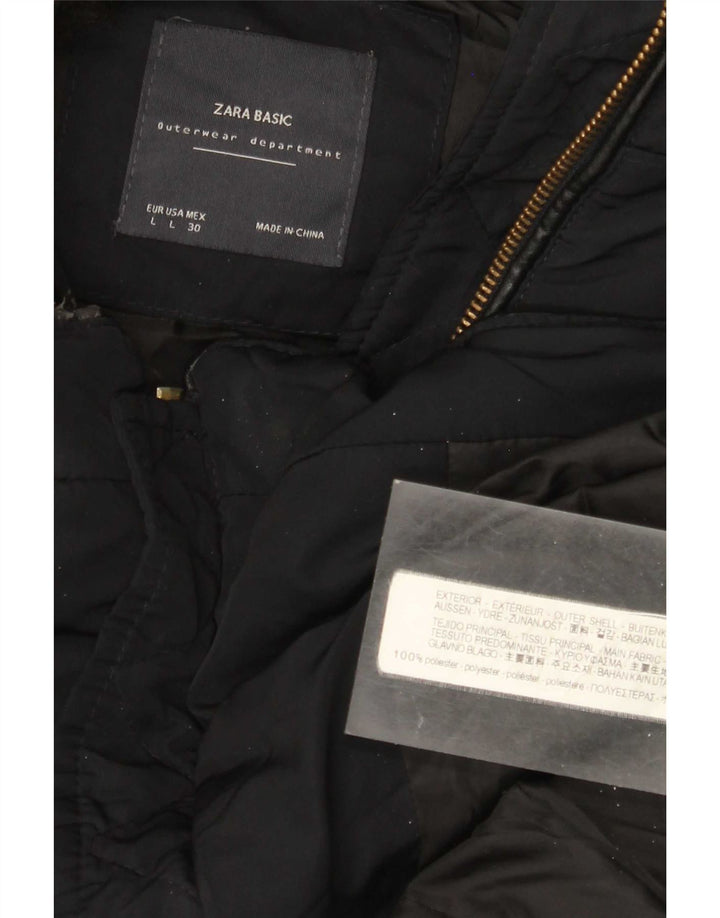 Zara Veste matelassée à capuche courte pour femme UK 16 Large Noir Polyester