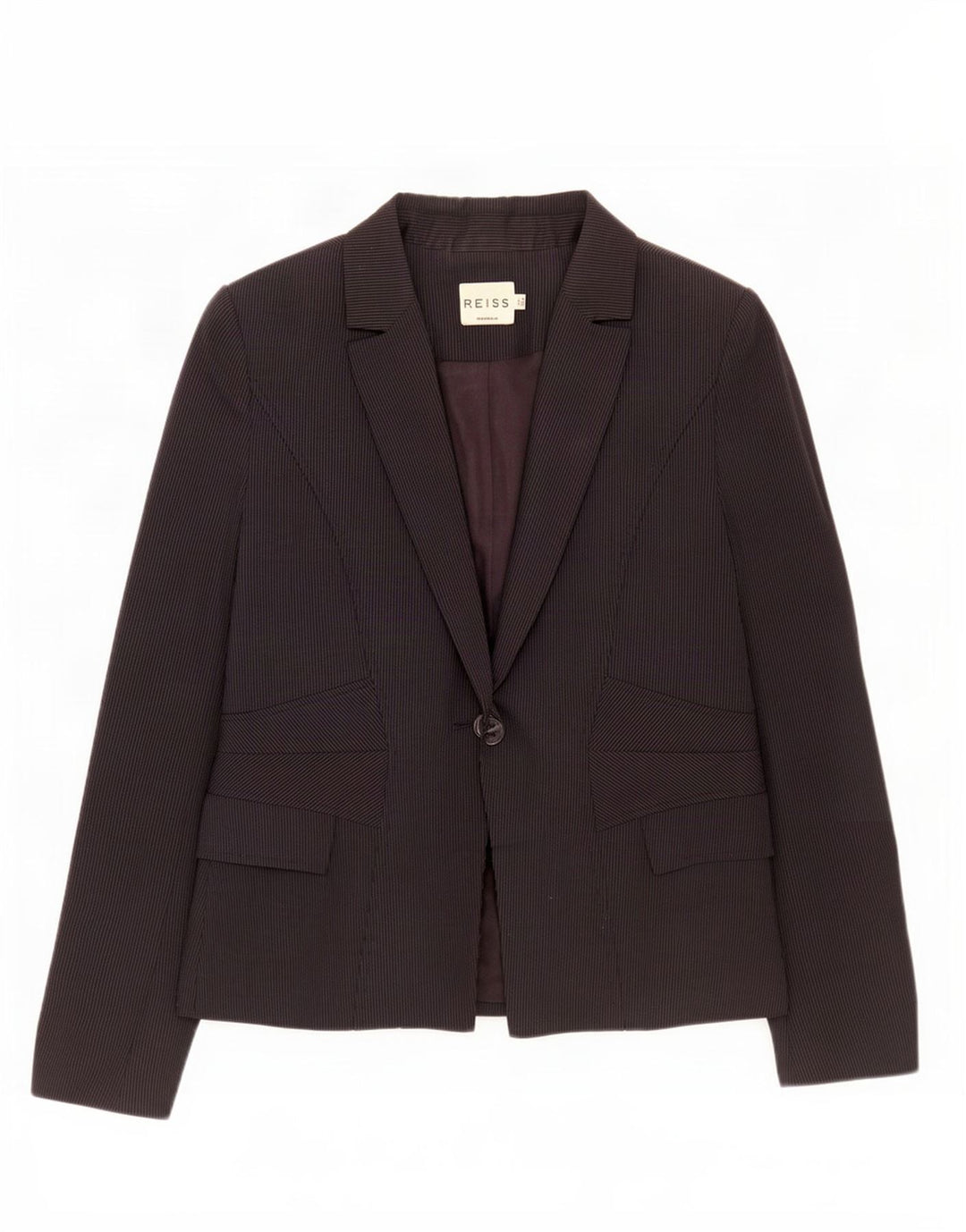 Reiss Veste blazer 1 bouton pour femme UK 8 Petite viscose noire à fines rayures