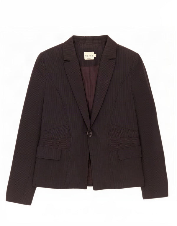 Reiss Veste blazer 1 bouton pour femme UK 8 Petite viscose noire à fines rayures