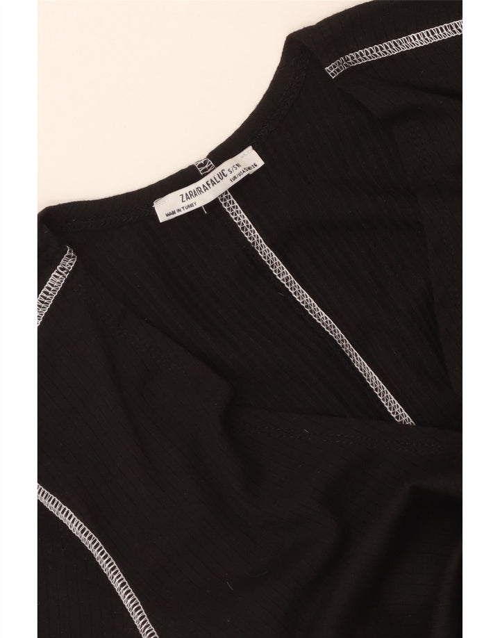 Zara Womens Crop Blouse Top UK 8 Petit Noir
