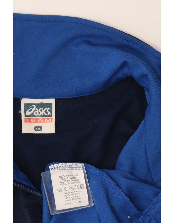 Asics Haut de survêtement à col zippé graphique pour hommes 2XL Bleu Colorblock