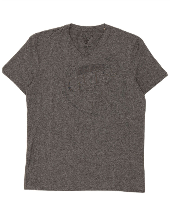 Guess T-shirt graphique pour femme UK 14 Large Gris Coton