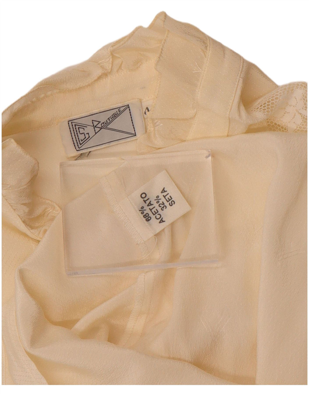 VINTAGE Chemisier Femme IT 44 Acétate Floral Blanc Cassé Moyen