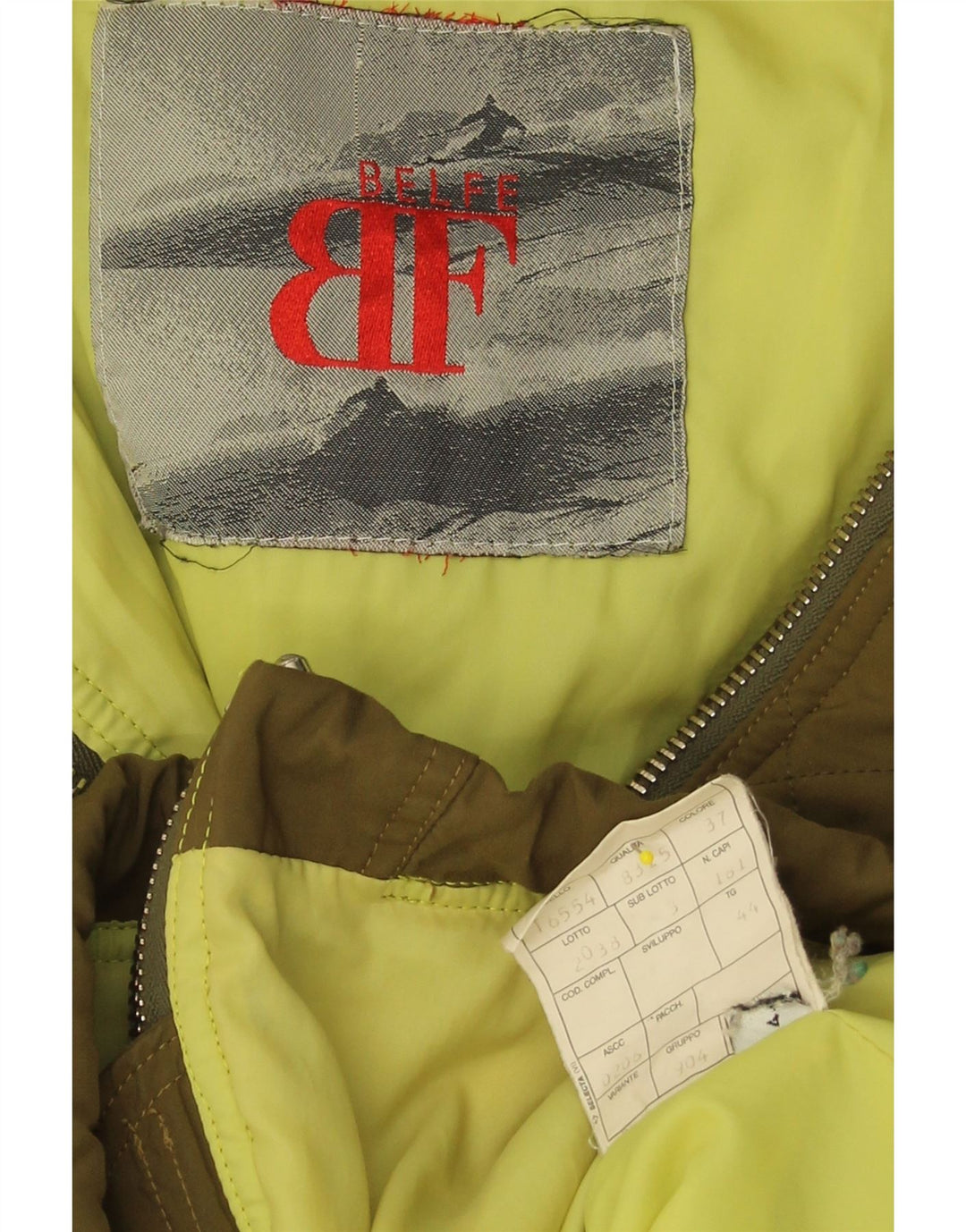 BELFE Mens Hooded Windbreaker Jacket UK 44 2XL Khaki Polyester Vintage Belfe and Second-Hand Belfe from Messina Hembry 