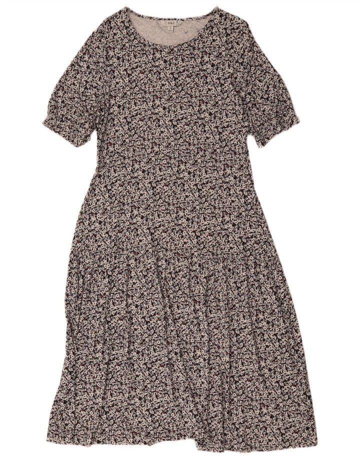 Marks & Spencer Robe longue pour femme UK 44 en viscose florale noire moyenne