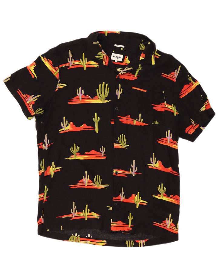WRANGLER Chemise à manches courtes pour hommes, motif abstrait régulier, grand noir