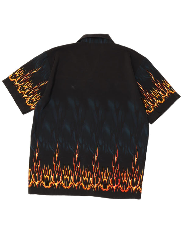 Chemise à manches courtes à motif abstrait pour hommes vintage en polyester noir moyen