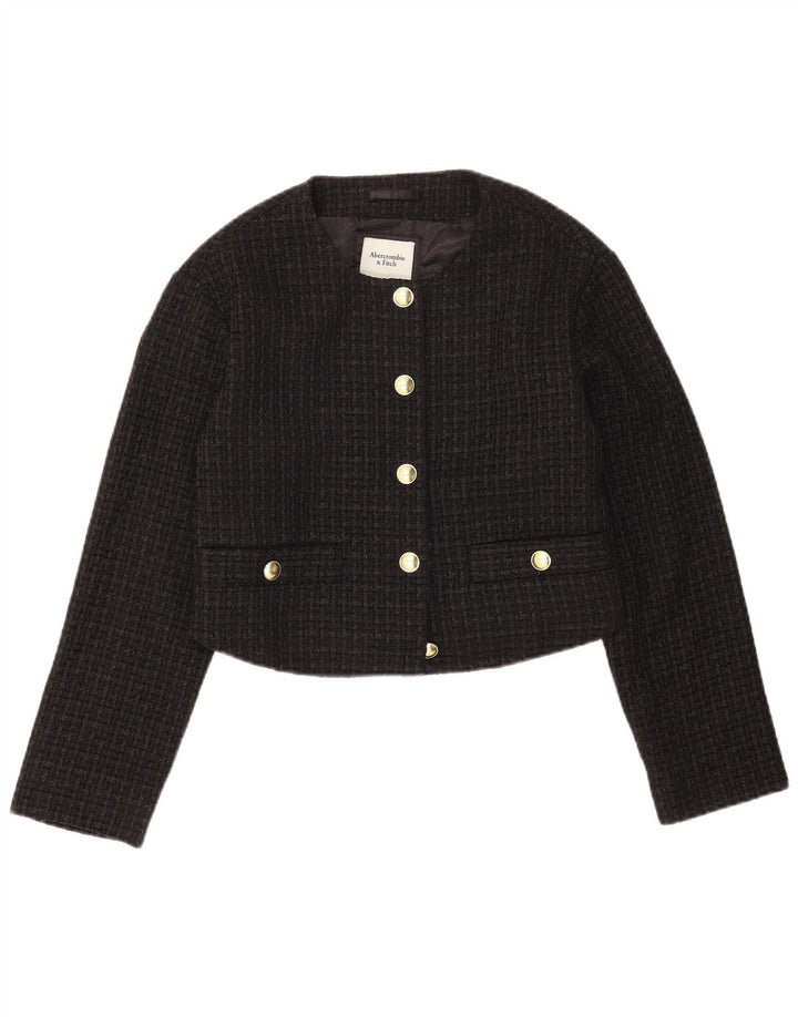 Abercrombie & Fitch Veste blazer courte pour femme UK 10 Petit carreaux noirs