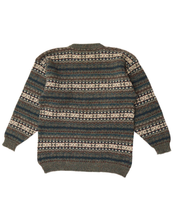 Antartex Pull col rond pour homme XL en laine Fair Isle Vert