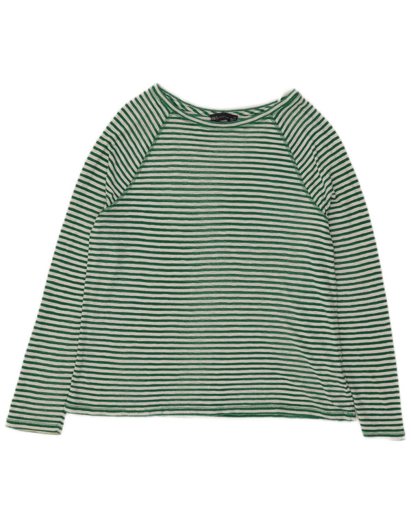 Marks & Spencer Haut à manches longues pour femme UK 44 Grand coton rayé vert