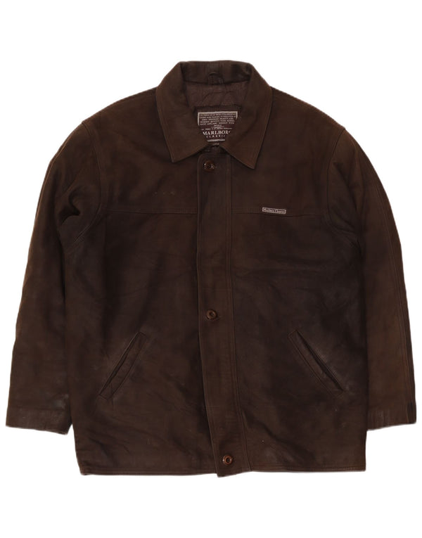 Marlboro Classics Veste en cuir coupe régulière pour homme UK 40 Large Marron Classique