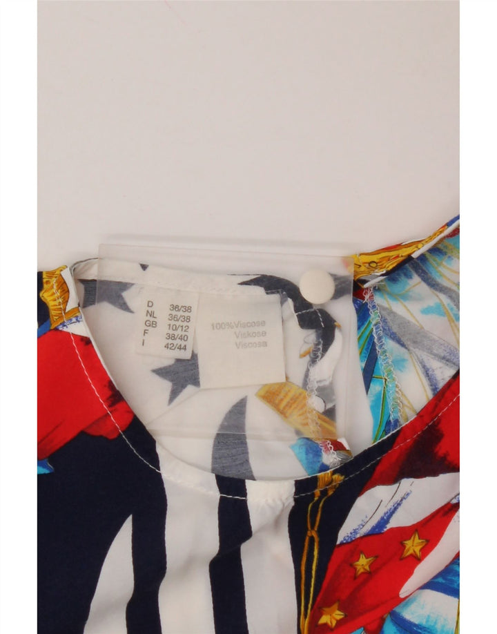 VINTAGE Chemisier Femme Top UK 10/12 Bleu Marine Moyen Colourblock