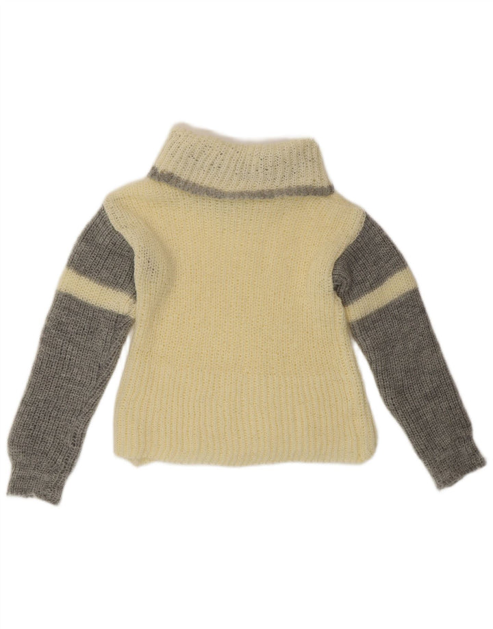 VINTAGE Pull col roulé femme UK 10 Petit color block blanc cassé