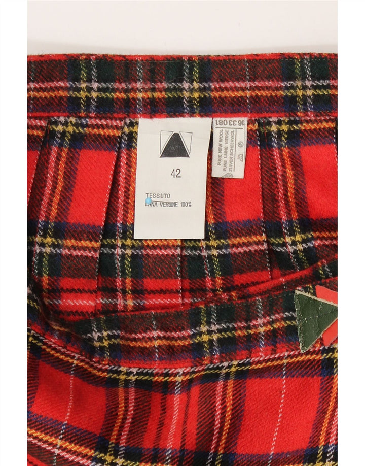 jupe portefeuille femme vintage IT 42 Medium W26 Laine Vierge à carreaux rouges