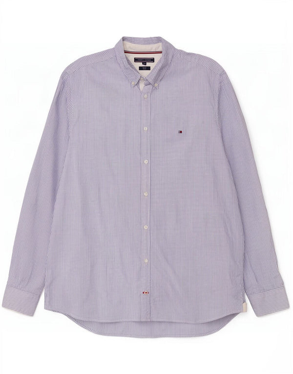 Tommy Hilfiger Chemise cintrée pour homme 3XL en coton à fines rayures bleues