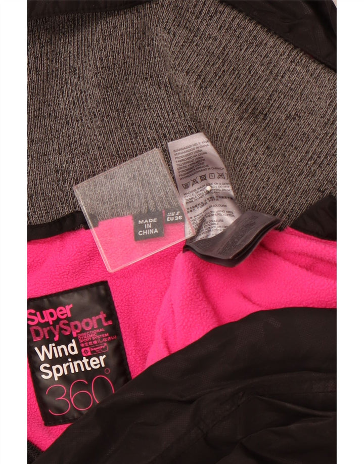 SUPERDRY Veste Anorak à capuche graphique pour femme UK 8 Small Nylon noir