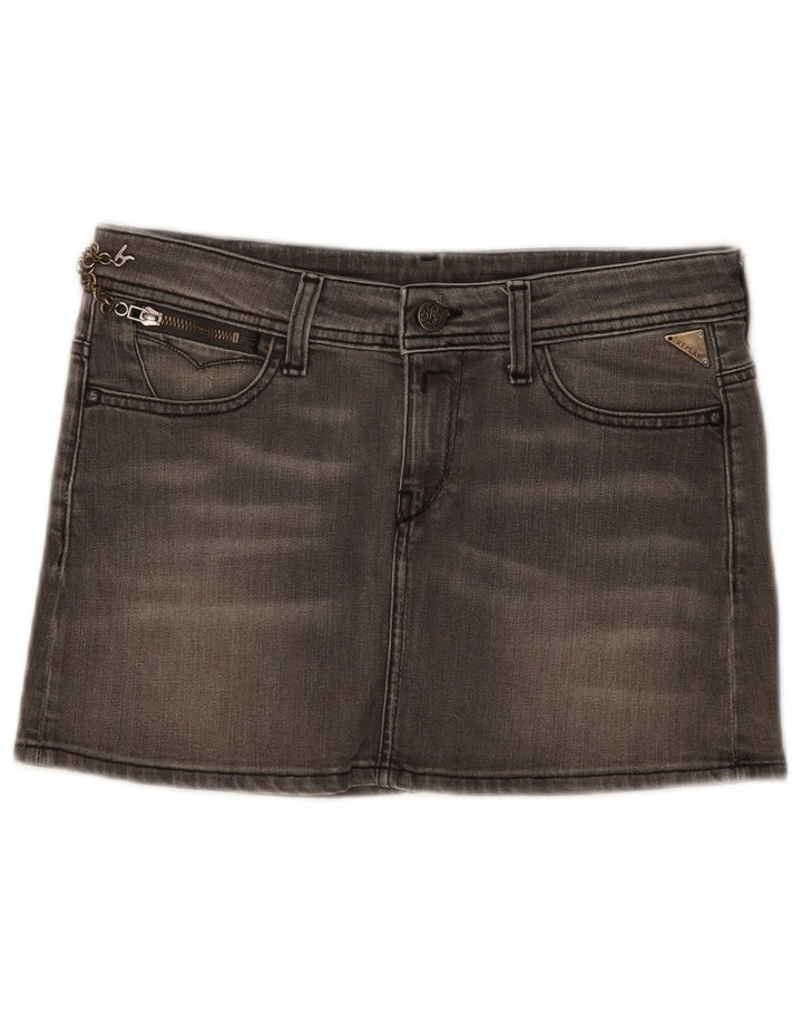 Replay Femme Mini Jupe En Jean W28 Gris Moyen Coton