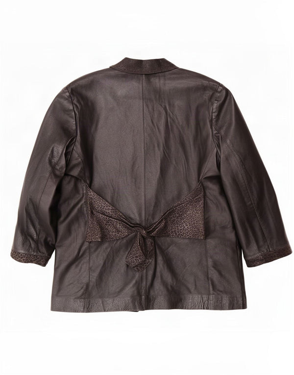 veste blazer en cuir ouvert vintage pour femme UK 16 Grand imprimé animal brun