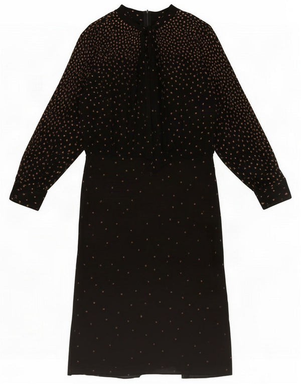 Vintage Robe longue à manches longues pour femme UK 18 XL Noir à pois