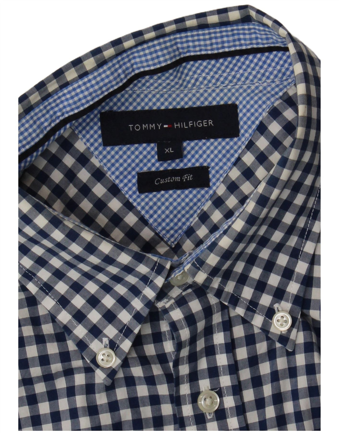 TOMMY HILFIGER Chemise à manches courtes sur mesure pour homme XL Bleu marine vichy