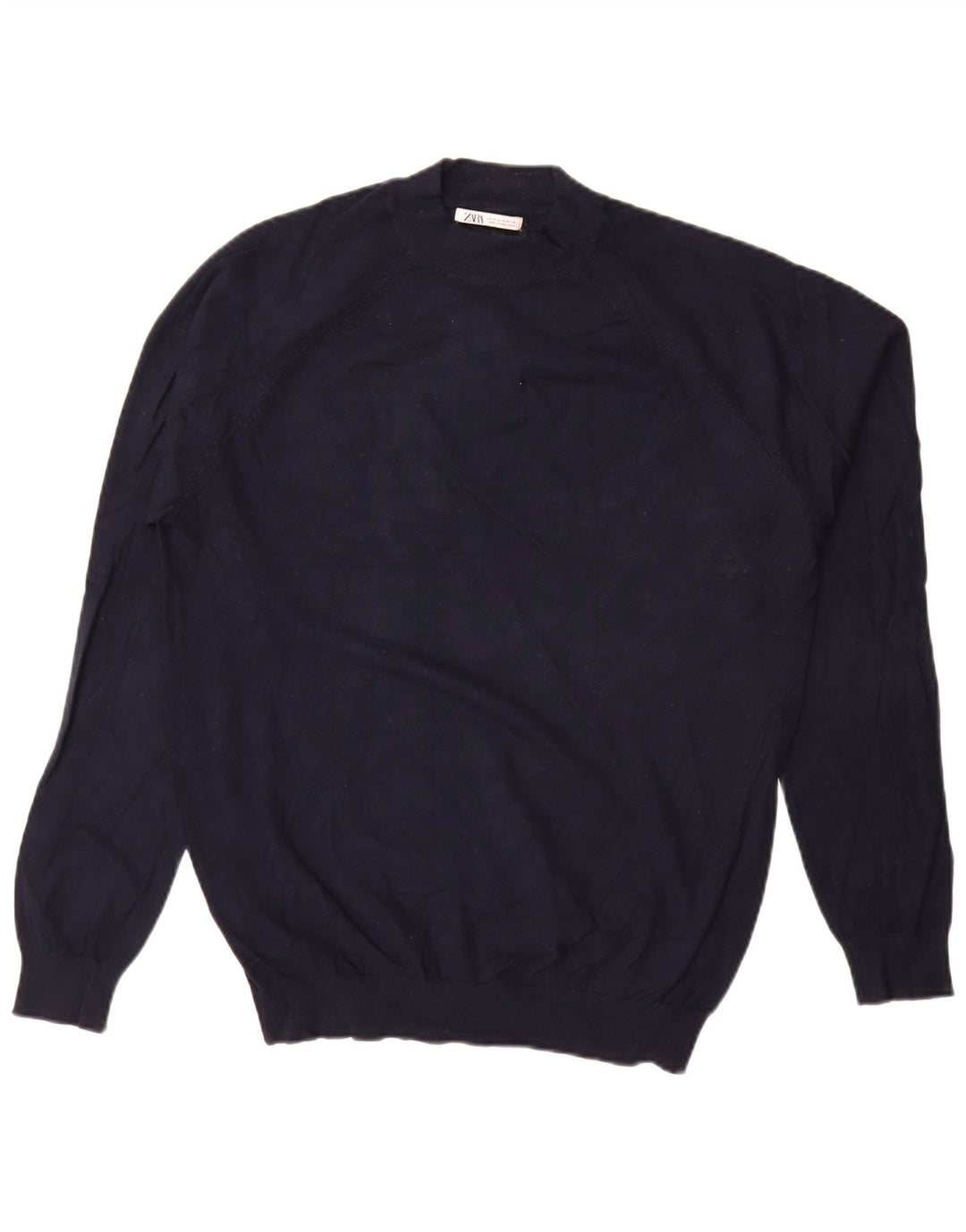 Zara Pull Col Rond Homme Bleu Marine Moyen Viscose