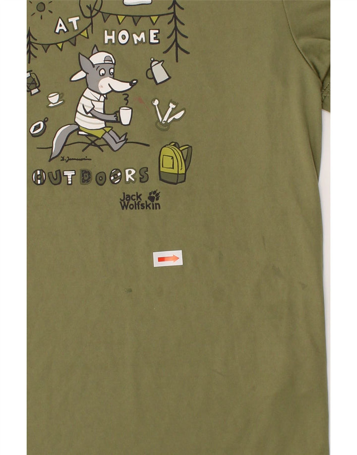 JACK WOLFSKIN Boys Graphic T-Shirt Top 5-6 Years Green Polyester Vintage Jack Wolfskin and Second-Hand Jack Wolfskin from Messina Hembry 