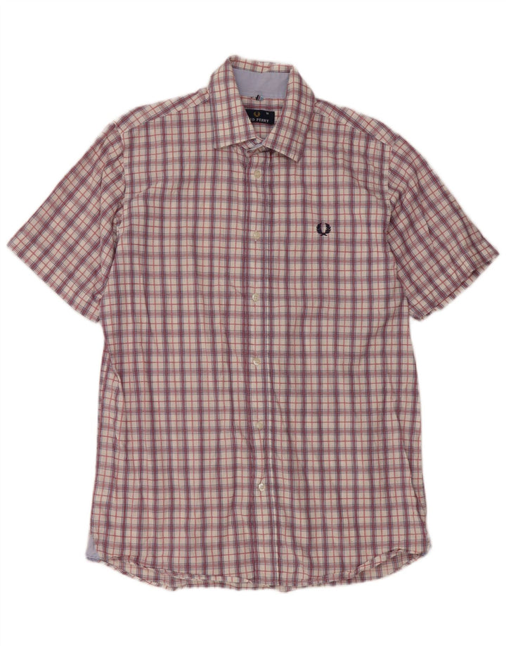 FRED PERRY Chemise à Manches Courtes Homme Rouge Moyen Carreaux Coton