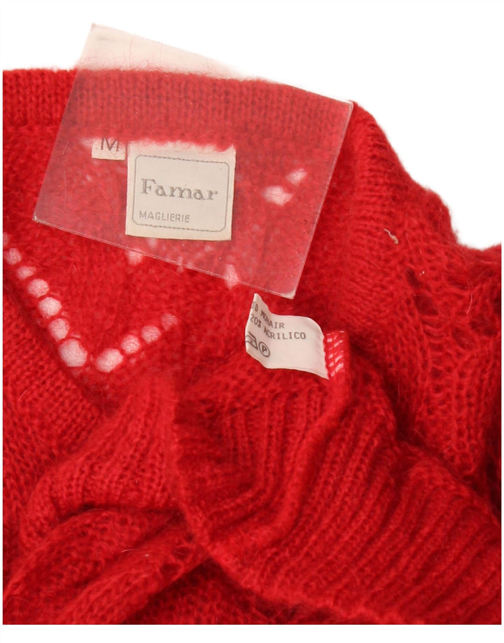 vintage Femmes Voir à travers le pull cardigan surdimensionné UK 14 Rouge moyen