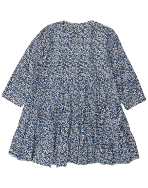 Zara Robe à volants à manches 3/4 pour femme UK 18 XL en coton floral bleu