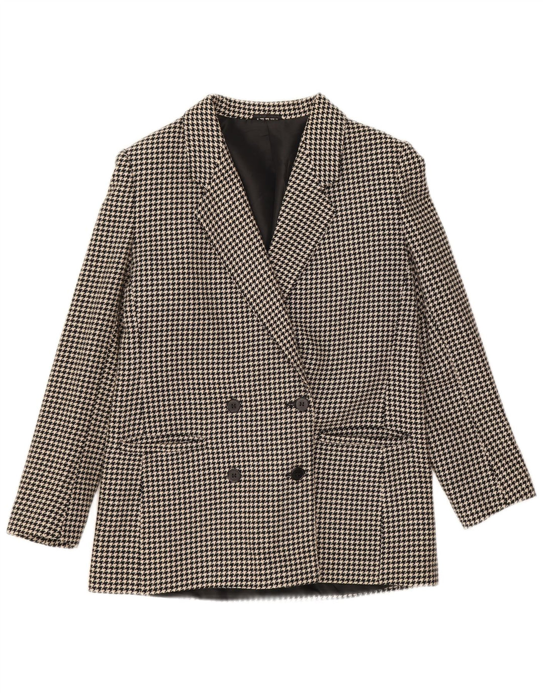 vintage Femme Double Breasted Blazer Veste UK 12 Moyen Noir Pied-de-poule